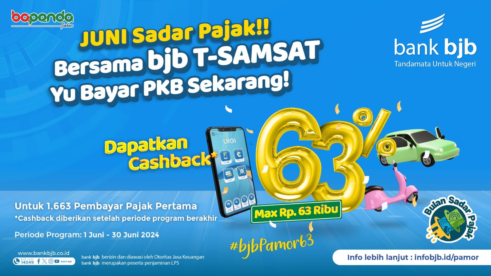 Bayar Pajak Kendaraan Bermotor Melalui bank bjb Bisa Dapat Cashback 63%