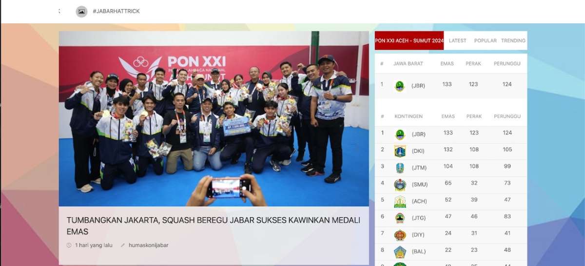 Kembali ke posisi pertama perolehan medali PON XXI Aceh-Sumut 2024